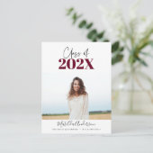 burgundy modern script afstudeerder fotoklasse 202 briefkaart (Staand voorkant)