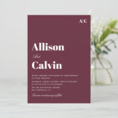 burgundy modern text bruiloft uitnodiging (Staand voorkant)