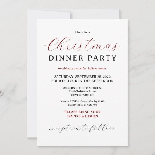 Burgundy Moderne Minimale kerstfeestdag Kaart (Voorkant)