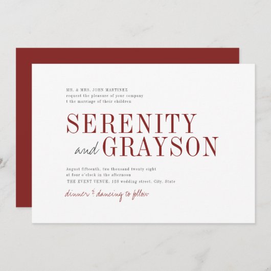 Burgundy moderne typografie minimalistisch herdenk kaart (Voorkant / Achterkant)