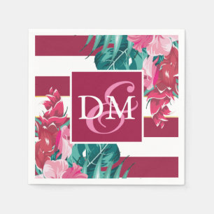 Burgundy Monogram Exotic Flowers gestript Servet
