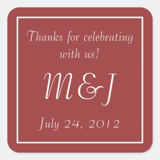 Burgundy Monogrammed Wedding Favoriser les Sticker (Devant)