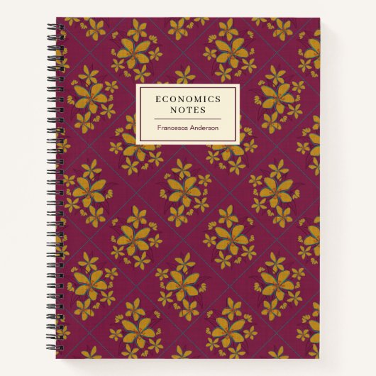 Burgundy Moody Floral Boho Chic Student Custom Notitieboek (Voorkant)