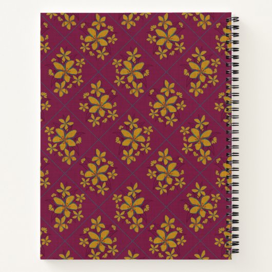 Burgundy Moody Floral Boho Chic Student Custom Notitieboek (Achterkant)