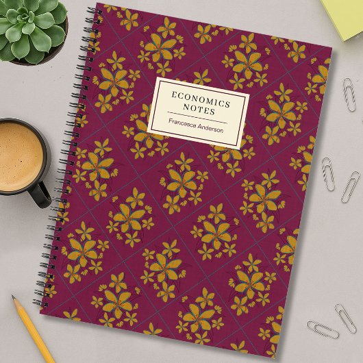 Burgundy Moody Floral Boho Chic Student Custom Notitieboek