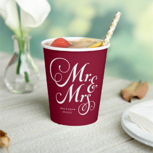 Burgundy Mr. & Mrs. gepersonaliseerde rustige brui Papieren Bekers
