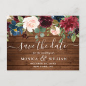 Burgundy Navy Blauwe Blush Trouw Save the Date Aankondigingskaart (Voorkant)