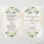 Burgundy Navy Bloem Goud Kader Trouwprogramma Flyer (Voorkant)