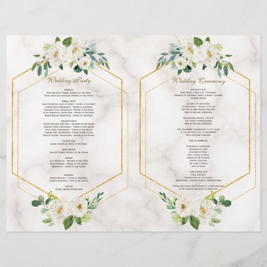 Burgundy Navy Bloem Goud Kader Trouwprogramma Flyer (Achterkant)