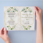 Burgundy Navy Bloem Goud Kader Trouwprogramma Flyer (Hand)