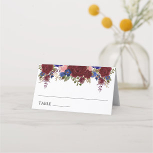 Burgundy Navy Bloem Tafelnummer Bruiloft