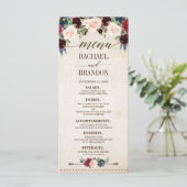 Burgundy Navy Bloemrijke Rustieke Boho Landelijke Menu (Staand voorkant)