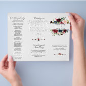 Burgundy Navy Blue Bloemendrieluik Bruidsprogramma Flyer (Hand)