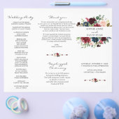 Burgundy Navy Blue Bloemendrieluik Bruidsprogramma Flyer (Enkel)