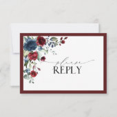 Burgundy Navy Blue Floral Aquarelle Script RSVP (Devant)