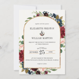 Burgundy Navy Blue Floral Arch Lijst Foto bruiloft Kaart