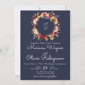 Burgundy Navy Blue Floral Faire-part de mariage (Devant)