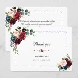 Burgundy Navy Blue Floral Lijst Weddenschap Kaart