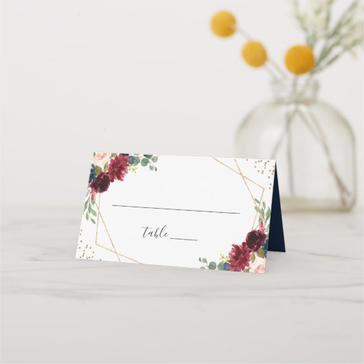 Burgundy Navy Blue Floral Modern Geometric Wedding (Voorkant)