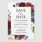 Burgundy Navy Blue Floral Save the Date Magnet (Devant)
