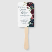 Burgundy & Navy Blue Flowers Wedding Set of Fans Handwaaier (Voorkant)