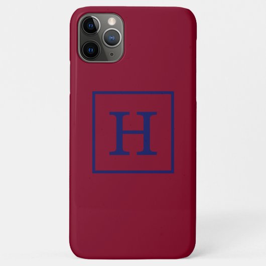 Burgundy Navy Blue Framed Initiaal Monogram Case-Mate iPhone Case (Achterkant)