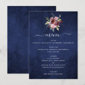 Burgundy Navy Blue Geometric Floral Wedding Menu (Voorkant / Achterkant)