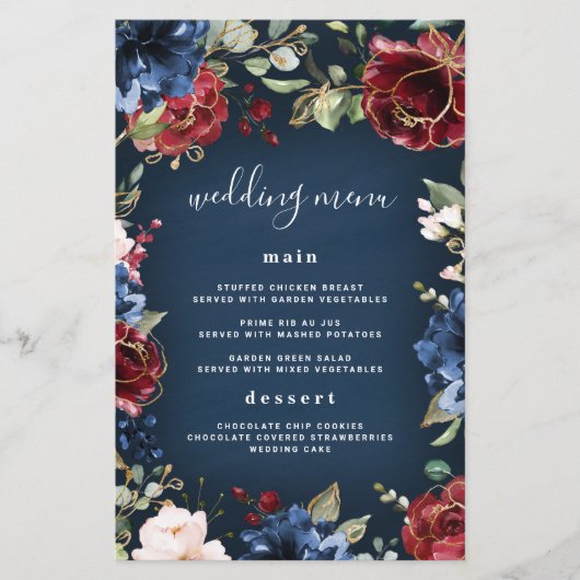 Burgundy Navy Blue Gold Blush Mariage Cartes de me (Devant)