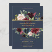 Burgundy & Navy Blue Gold Boho Chic Wedding Kaart (Voorkant / Achterkant)
