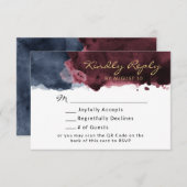 Burgundy & Navy Blue Waterverf QR-code RSVP (Voorkant / Achterkant)