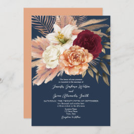 Burgundy Navy Blue Wedding Kaart