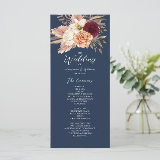 Burgundy Navy Blue Wedding Programma (Staand voorkant)