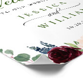 Burgundy Navy Blush Bloem Bruiloft Welkom Poster (Hoek)