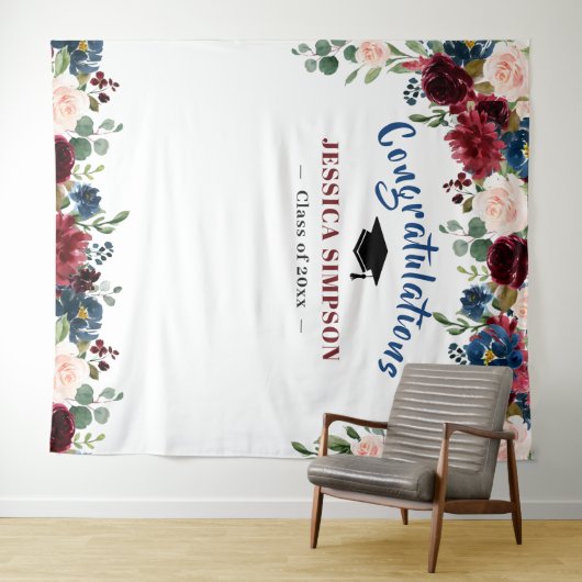 Burgundy Navy Blush Bloemen Foto Grad Backdrop Wandkleed (In Situ (horizontaal))