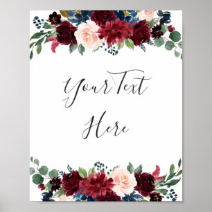 Burgundy Navy Blush Bloemenschildering op Awaterve Poster