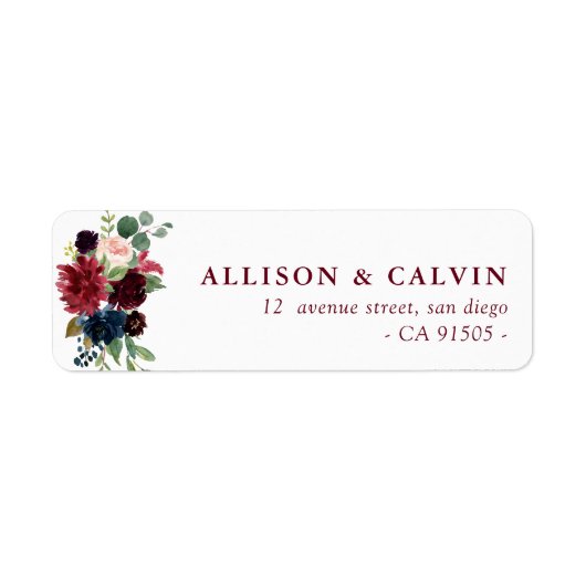burgundy navy blush floral address label (Voorkant)