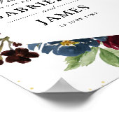 Burgundy navy & blush floral bruiloft poster (Hoek)