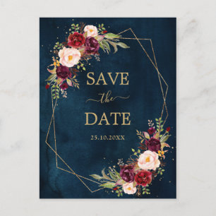 Burgundy Navy Blush Floral Geometric slaat de datu Briefkaart