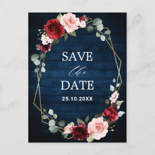 Burgundy Navy Blush Floral Geometric slaat de datu Briefkaart