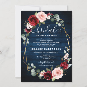 Burgundy Navy Blush Floral Geometric Vrijgezellenf Kaart