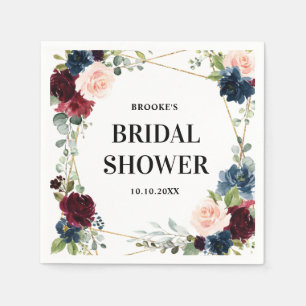 Burgundy Navy Blush Floral Geometric Vrijgezellenf Servet