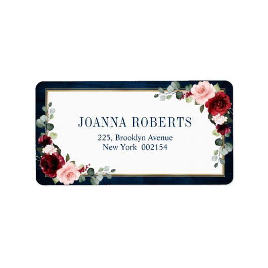 Burgundy Navy Blush Floral Geometric Wedding Label (Voorkant)