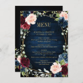 Burgundy Navy Blush Floral Geometric Wedding Menu (Voorkant / Achterkant)