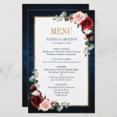 Burgundy Navy Blush Floral Geometric Wedding Menu (Voorkant / Achterkant)