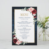 Burgundy Navy Blush Floral Geometric Wedding Menu (Staand voorkant)