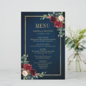 Burgundy Navy Blush Floral Geometric Wedding Menu (Staand voorkant)