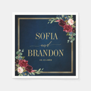 Burgundy Navy Blush Floral Geometric Wedding Napki Servet