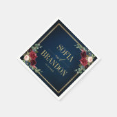 Burgundy Navy Blush Floral Geometric Wedding Napki Servet (Hoek)