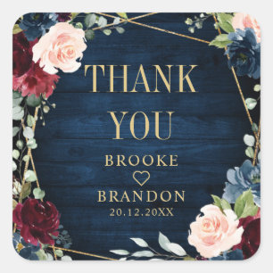 Burgundy Navy Blush Floral Geometric Wedding Vierkante Sticker