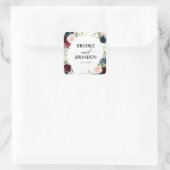 Burgundy Navy Blush Floral Geometric Wedding Vierkante Sticker (Tas)